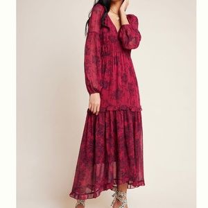 XMAS SALE - Anthropologie Maeve Maxi Wine Floral Dress